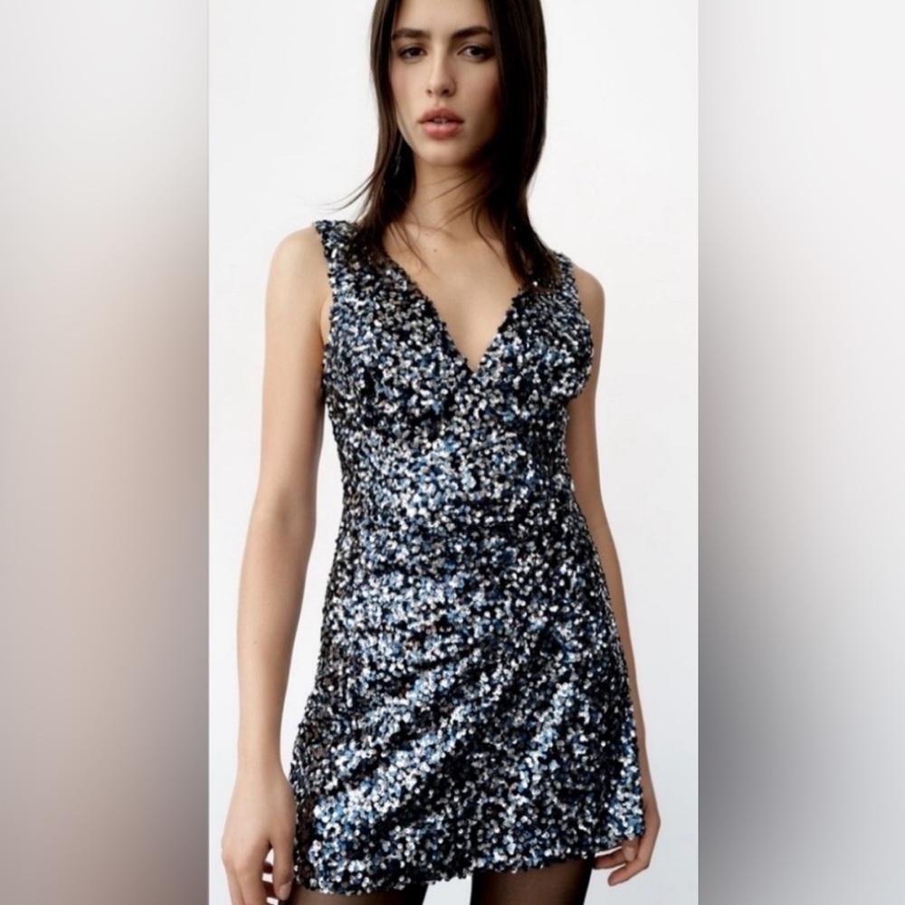 Zara Sparkling Silver & Blue Mini Dress style Romper
